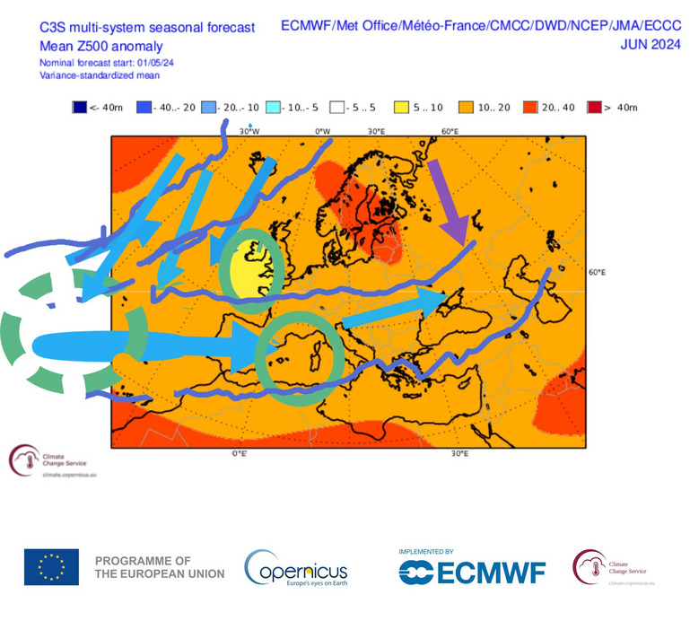 ECM-Copernicus C3s 500 hPa geop. Anomália